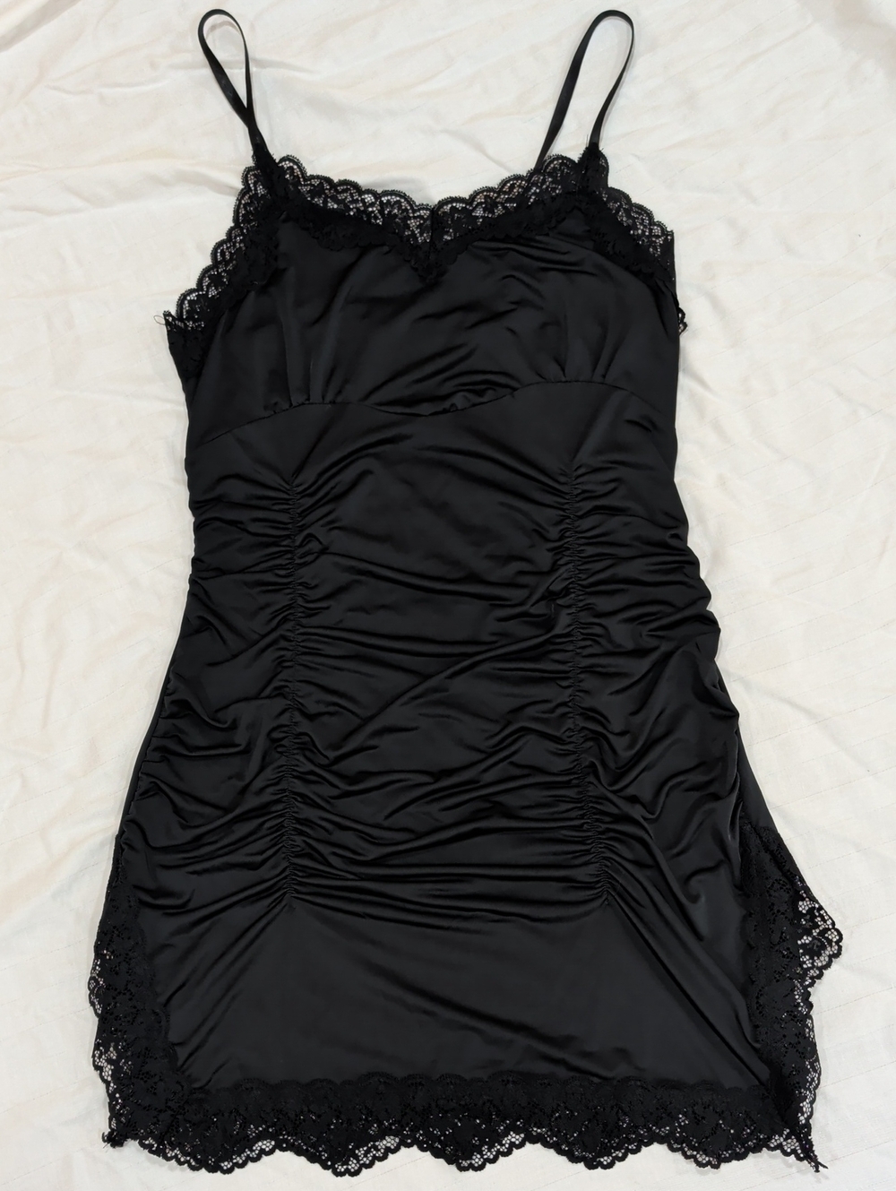 Black Lace-Trim Satin Slip Chemise - Women Intimates & Sleepwear